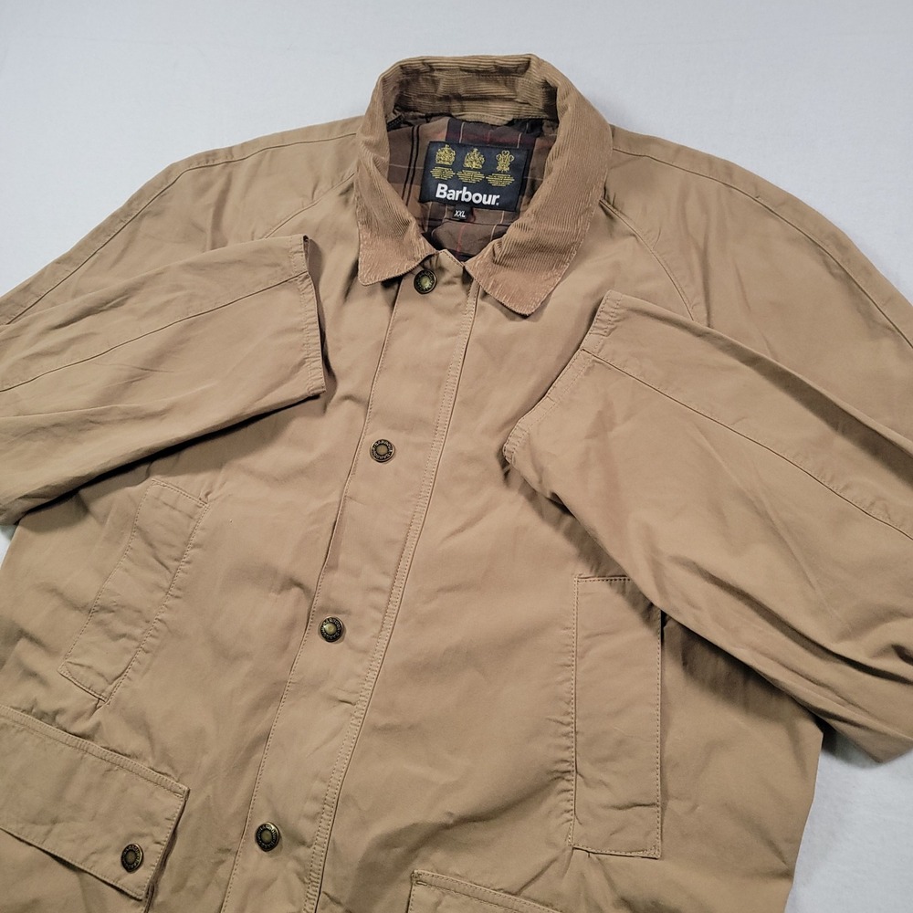 Barbour Ashby Casual Jacket Mens XXL Tan Solid Regular Fit Cotton Field Coat